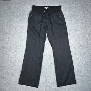 Guess Linen Pants Womens Small Black Wide Leg flared Boho Beach waistband